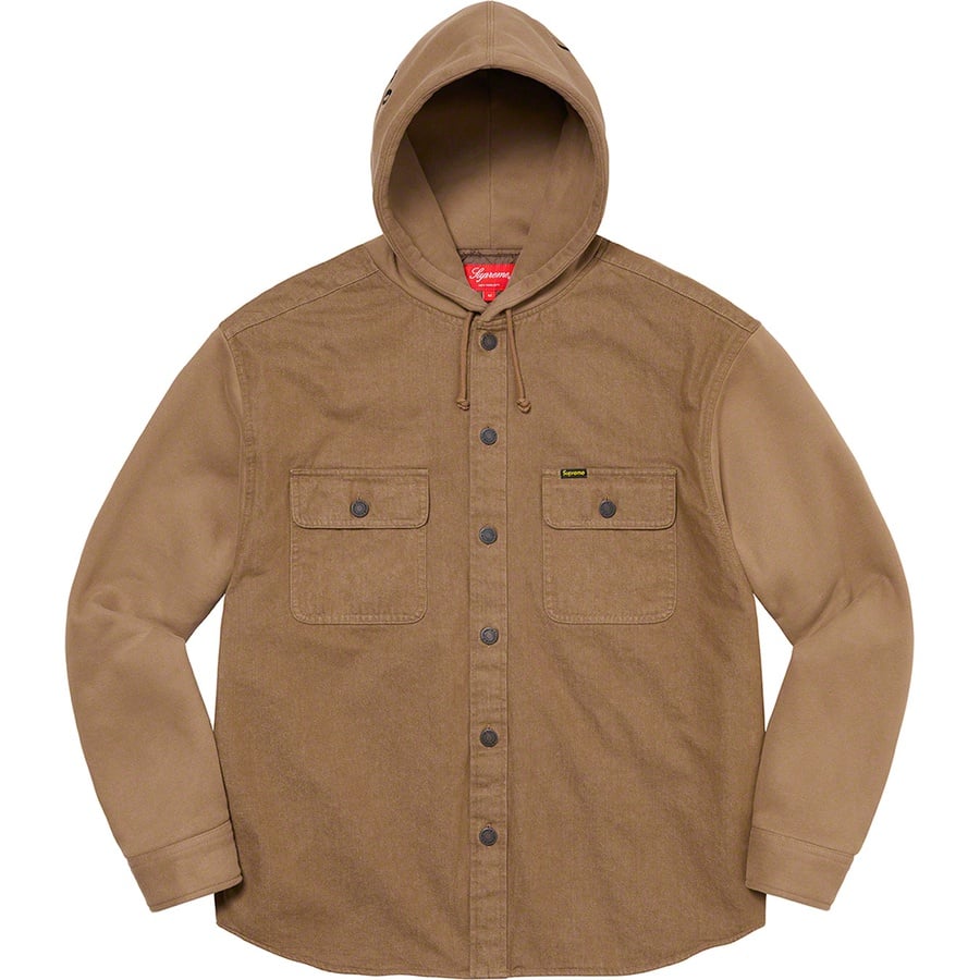 Details on Fleece Hooded Denim Shirt Brown from fall winter
                                                    2022 (Price is $148)