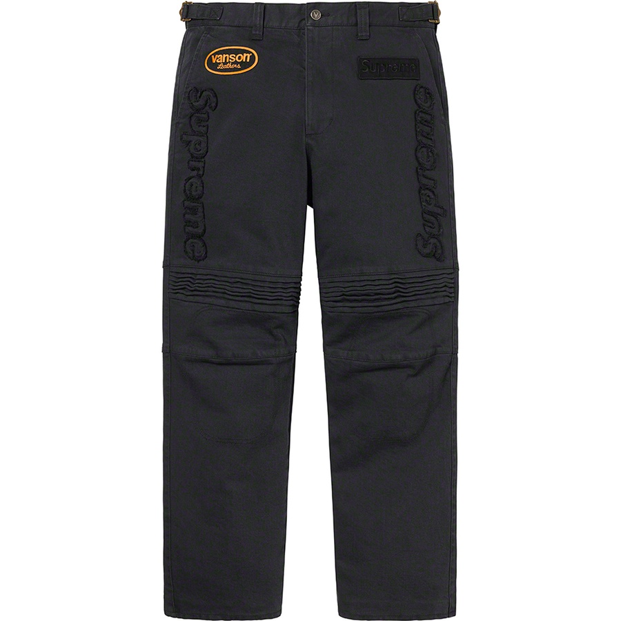 Details on Supreme Vanson Leathers Cordura Denim Racing Pant Black from fall winter
                                                    2022 (Price is $398)