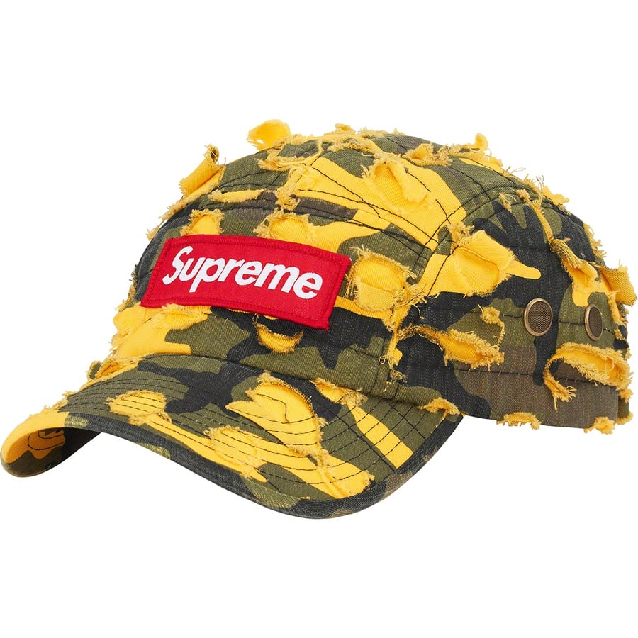 Details on Supreme Griffin Camp Cap Yellow Camo from fall winter 2022 (Price is $58)