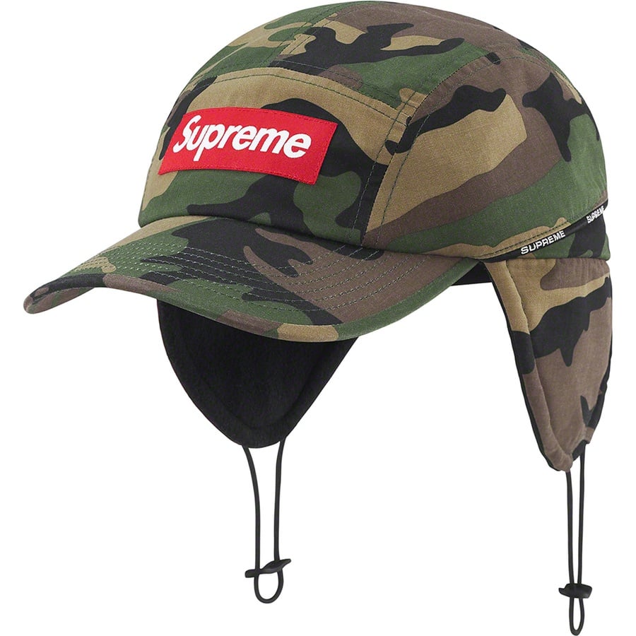 Details on Packable Earflap Camp Cap Woodland Camo from fall winter
                                                    2022 (Price is $60)