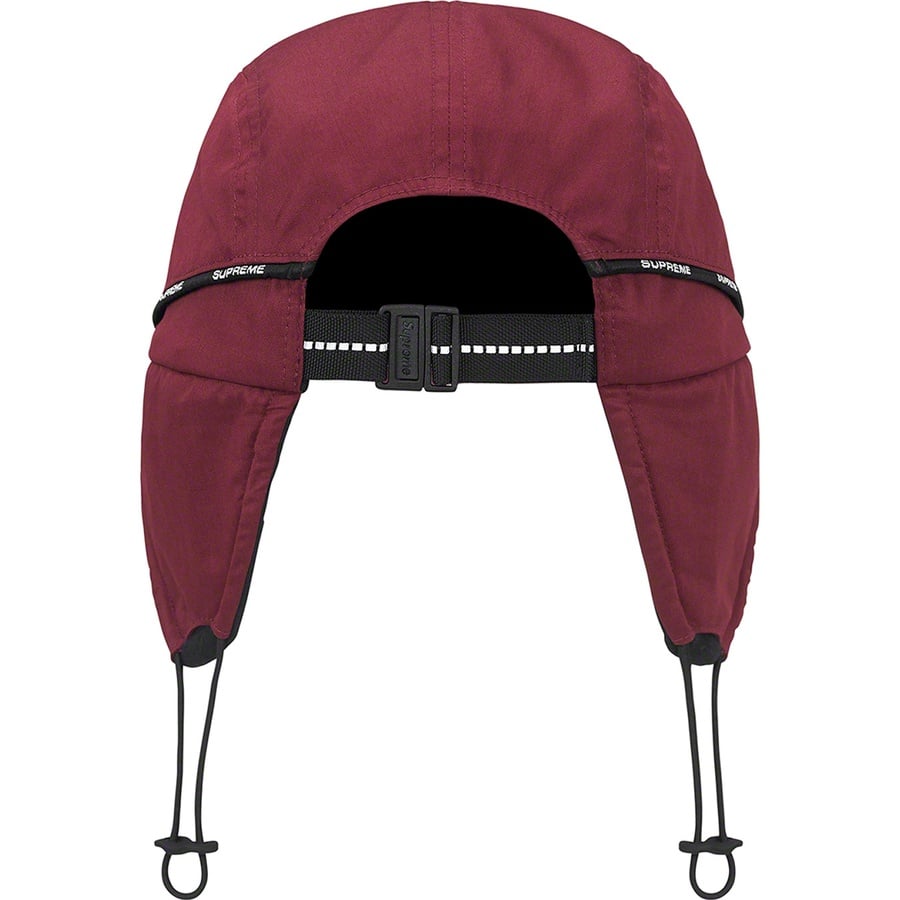 Details on Packable Earflap Camp Cap Burgundy from fall winter 2022 (Price is $60)