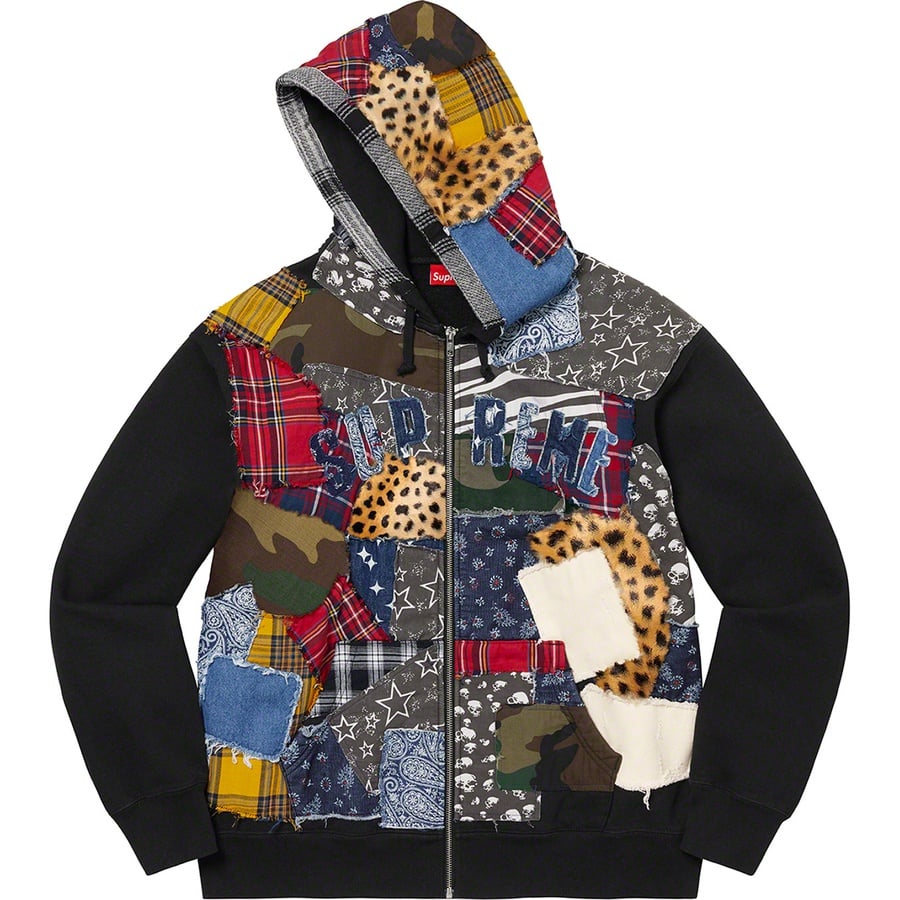 Details on Patchwork Zip Up Hooded Sweatshirt Black from fall winter
                                                    2022 (Price is $198)