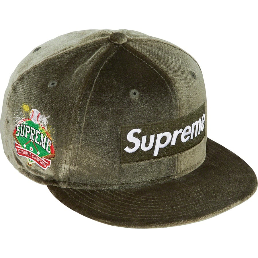 Details on Velour Box Logo New Era Olive from fall winter 2022 (Price is $54)