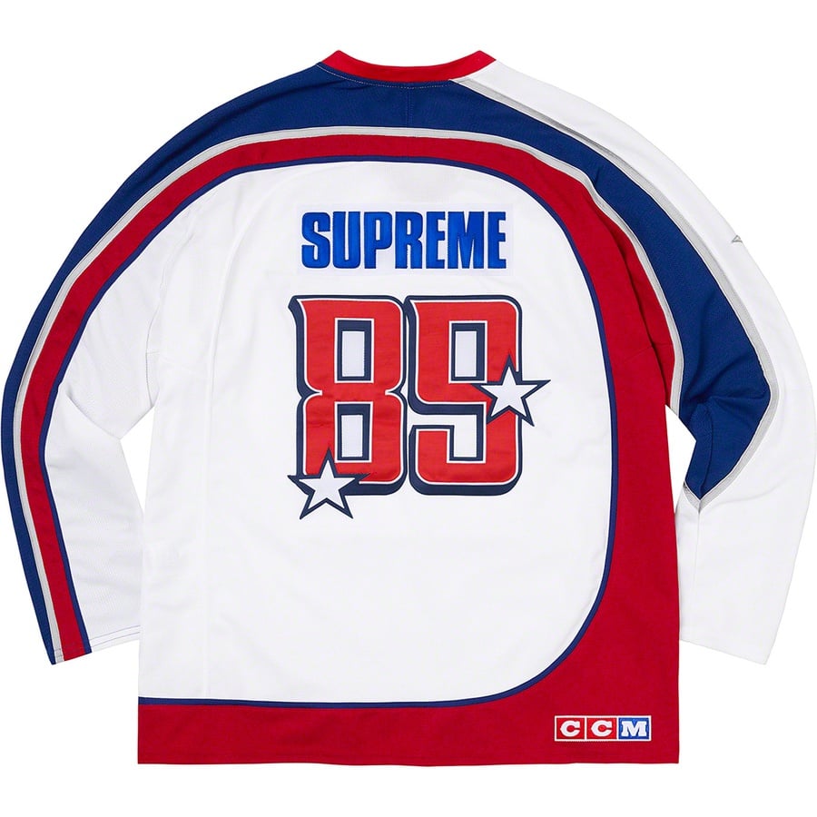 Details on Supreme CCM All Stars Hockey Jersey White from fall winter 2022 (Price is $248)