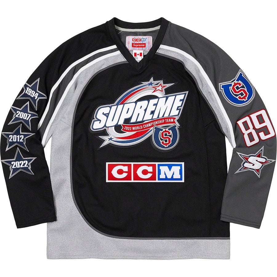 Details on Supreme CCM All Stars Hockey Jersey Black from fall winter
                                                    2022 (Price is $248)