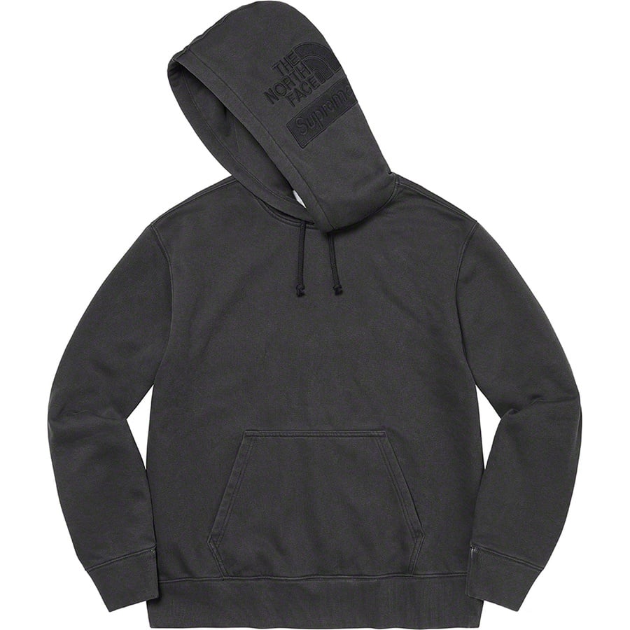 Details on Supreme The North Face Pigment Printed Hooded Sweatshirt Black from fall winter 2022 (Price is $138)