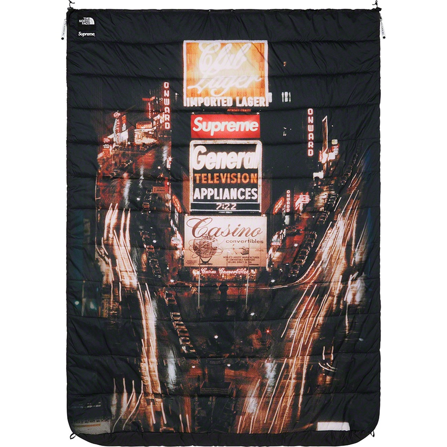 Details on Supreme The North Face Dolomite Double Sleeping Bag Times Square from fall winter 2022 (Price is $298)