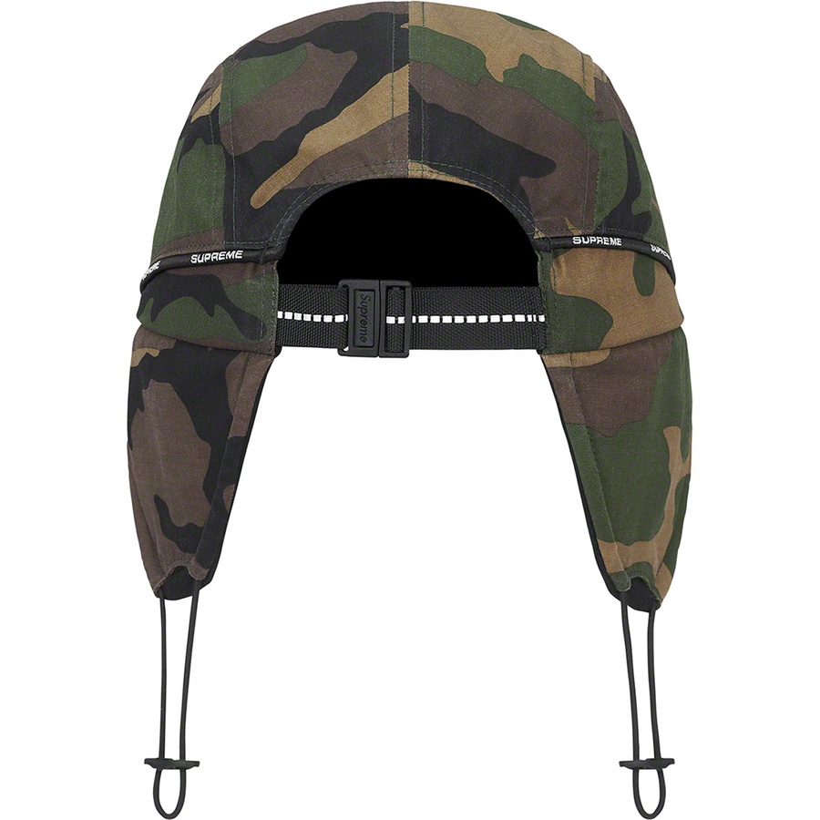 Details on Packable Earflap Camp Cap Woodland Camo from fall winter
                                                    2022 (Price is $60)