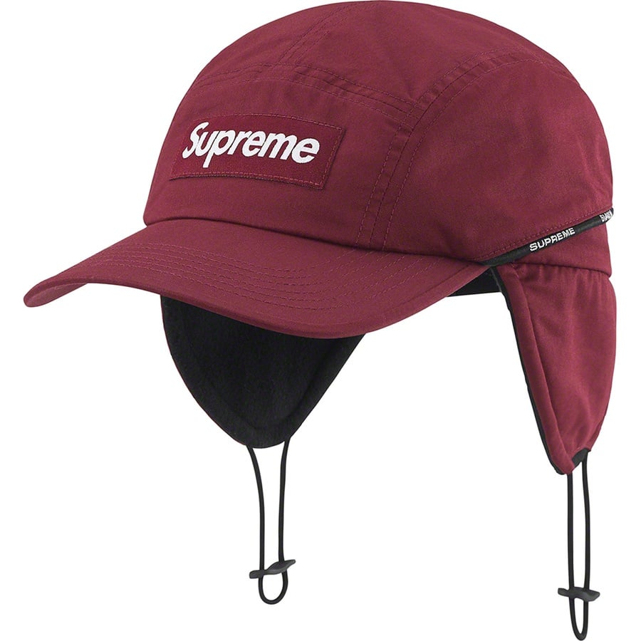 Details on Packable Earflap Camp Cap Burgundy from fall winter 2022 (Price is $60)