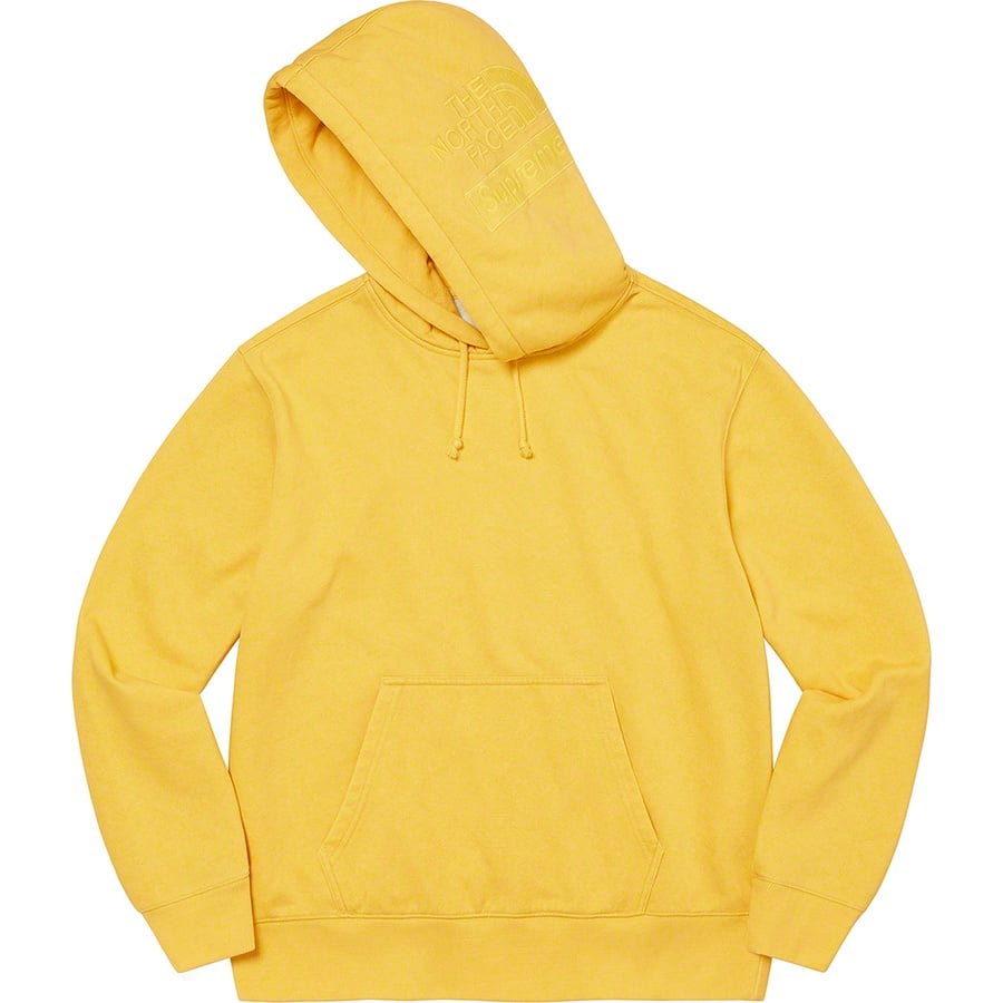 Details on Supreme The North Face Pigment Printed Hooded Sweatshirt Yellow from fall winter
                                                    2022 (Price is $138)