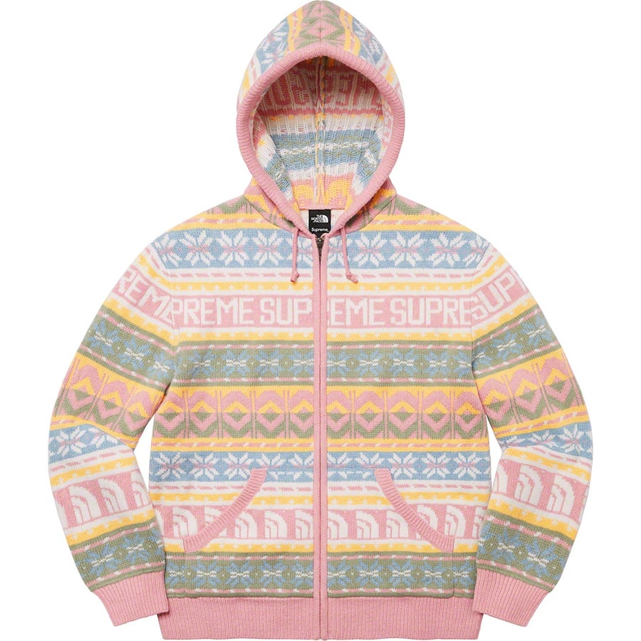 Details on Supreme The North Face Zip Up Hooded Sweater Pink from fall winter
                                                    2022 (Price is $238)