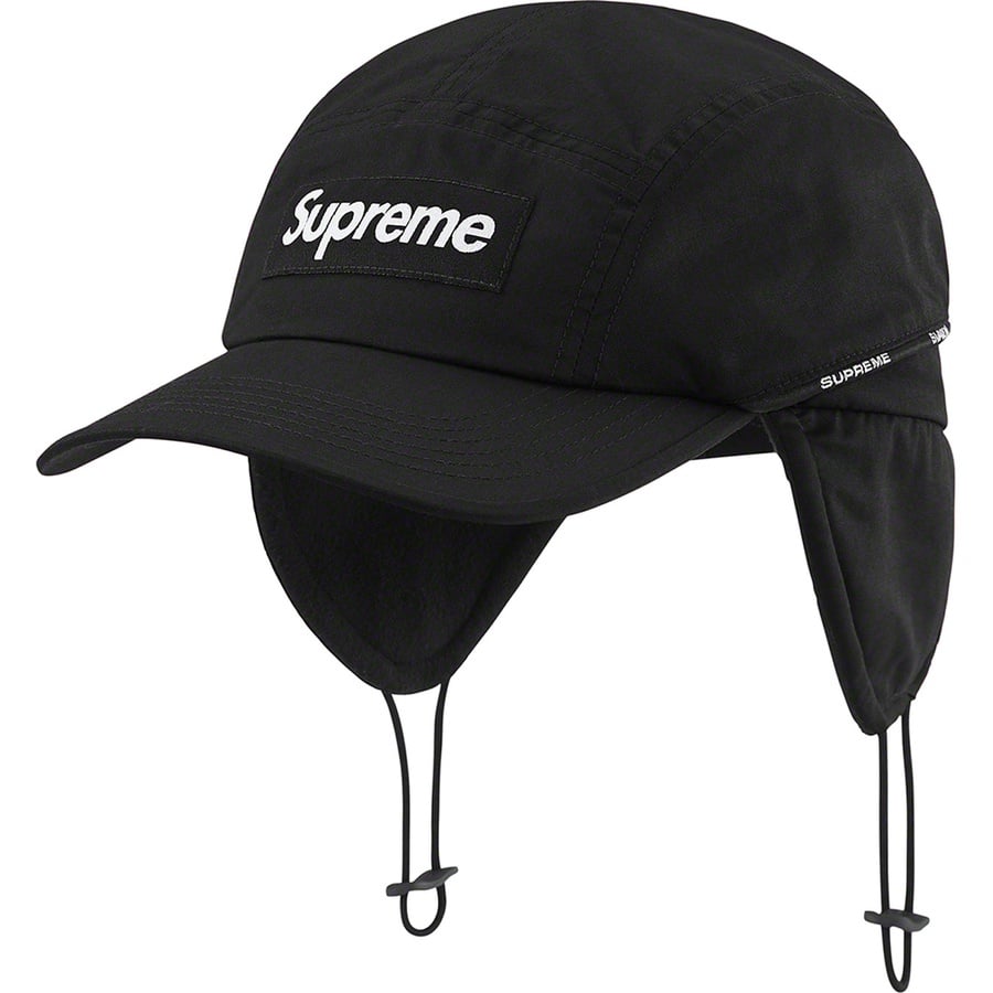 Details on Packable Earflap Camp Cap Black from fall winter 2022 (Price is $60)