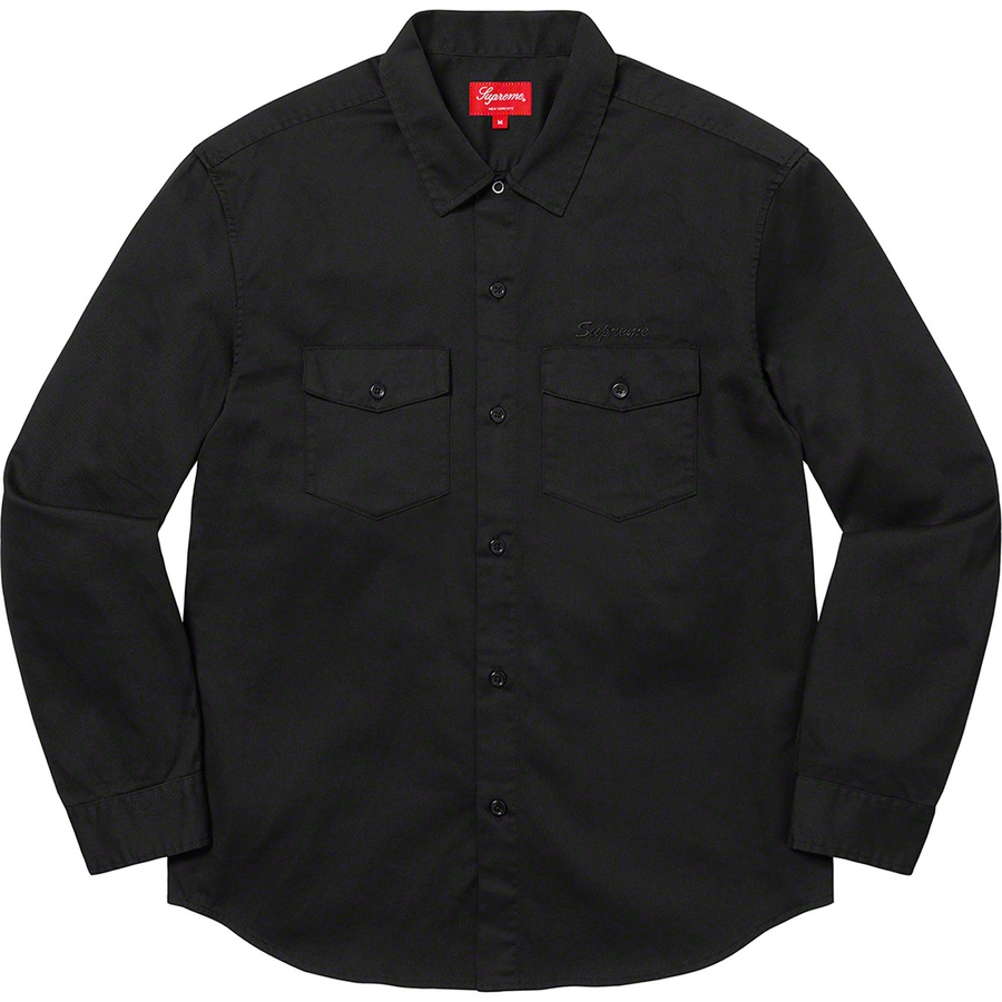Details on Raymond Pettibon Work Shirt Black from fall winter 2022 (Price is $148)