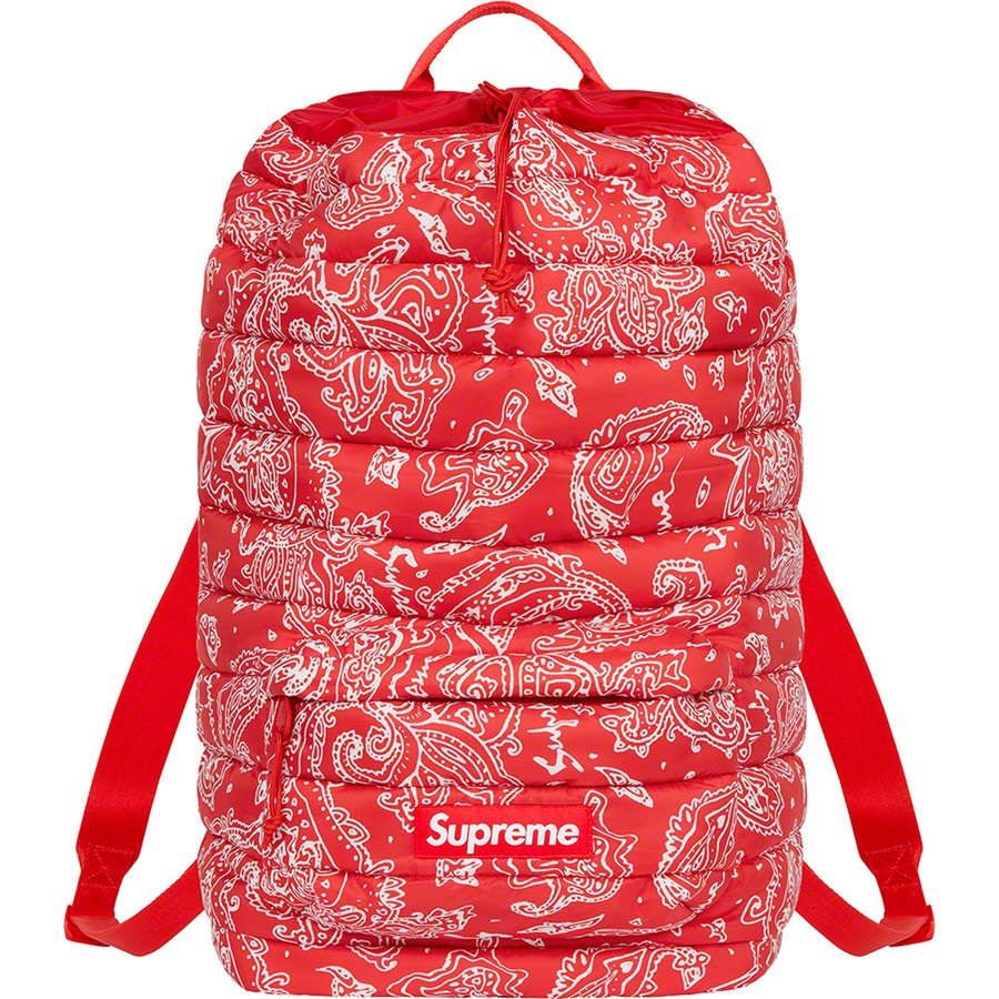 Details on Puffer Backpack Red Paisley from fall winter
                                                    2022 (Price is $128)