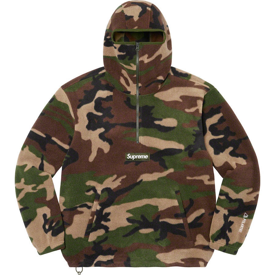 Details on Polartec Facemask Half Zip Pullover Woodland Camo from fall winter
                                                    2022 (Price is $148)