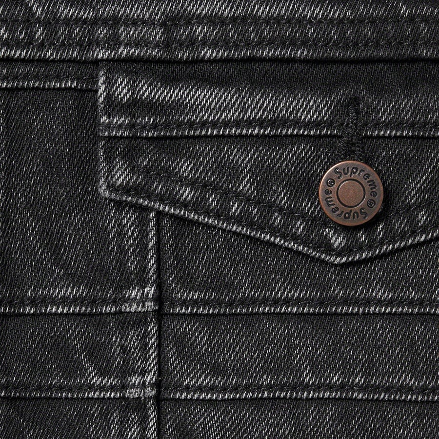 Details on Layered Denim Trucker Jacket Black from fall winter
                                                    2022 (Price is $298)