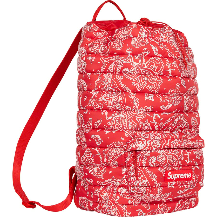 Details on Puffer Backpack Red Paisley from fall winter
                                                    2022 (Price is $128)