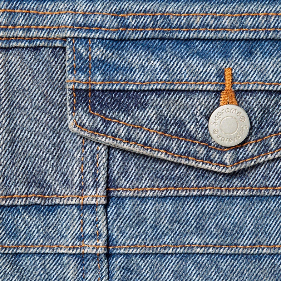 Details on Layered Denim Trucker Jacket Washed Blue from fall winter 2022 (Price is $298)