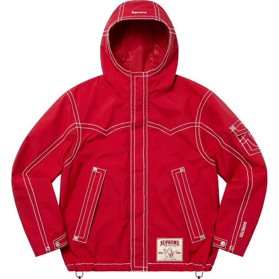 Details on Supreme True Religion GORE-TEX Shell Jacket Red from fall winter 2022 (Price is $478)