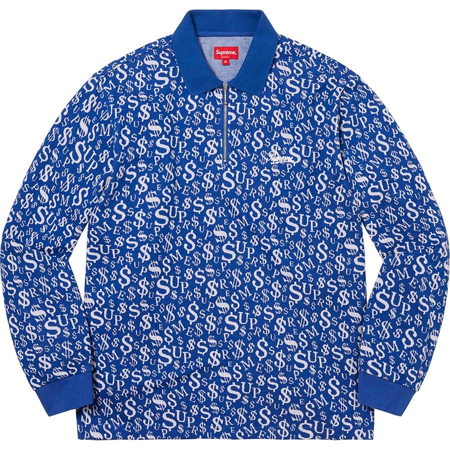 Supreme Currency Jacquard Zip L S Polo (FW22) - Blue - $118