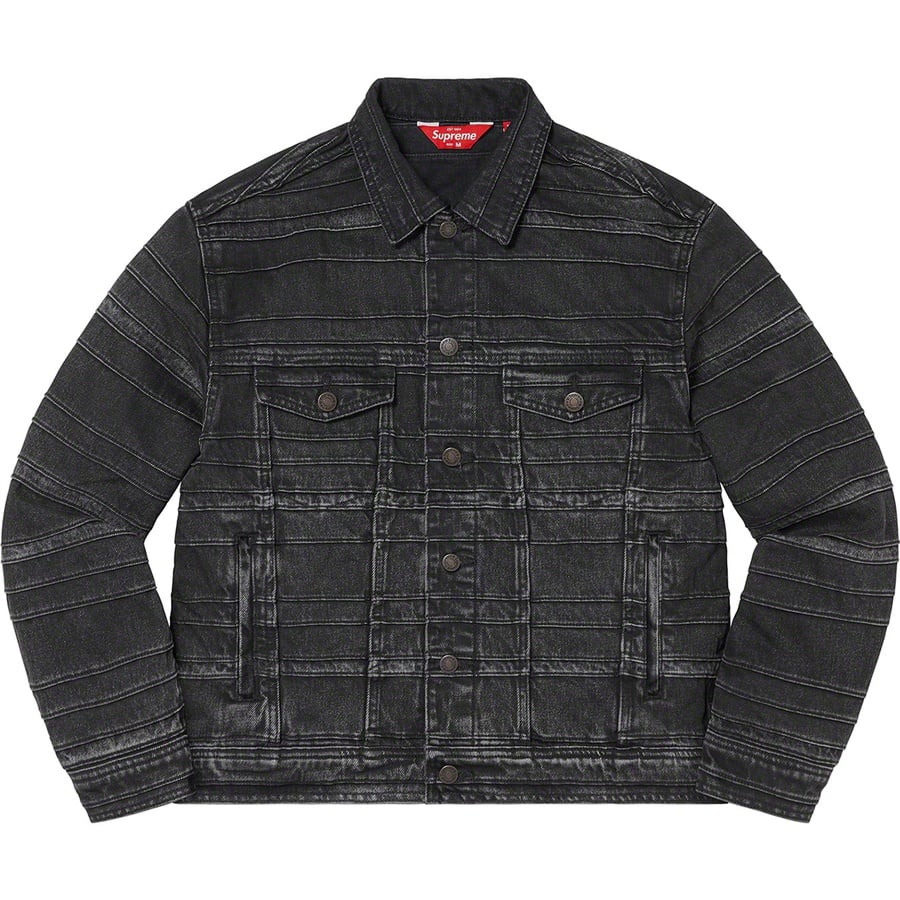 Details on Layered Denim Trucker Jacket Black from fall winter
                                                    2022 (Price is $298)