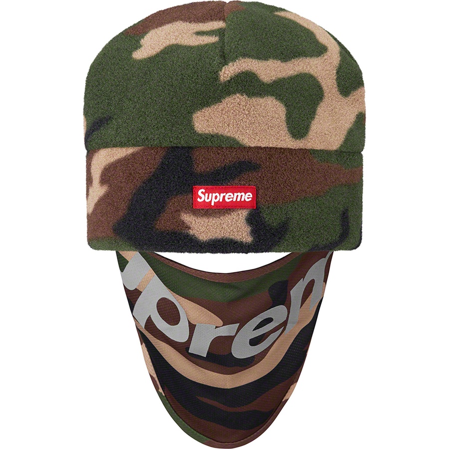 Details on Polartec Facemask Beanie Woodland Camo from fall winter 2022 (Price is $44)