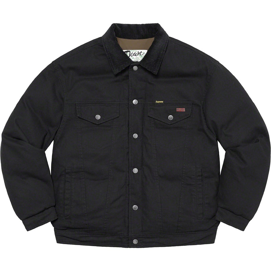 Details on Supreme Schott Canvas Down Trucker Jacket Black from fall winter
                                                    2022 (Price is $338)