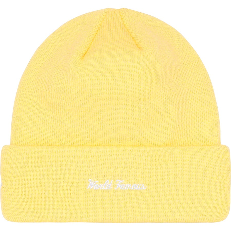 Details on New Era Box Logo Beanie Pale Yellow from fall winter
                                                    2022 (Price is $40)