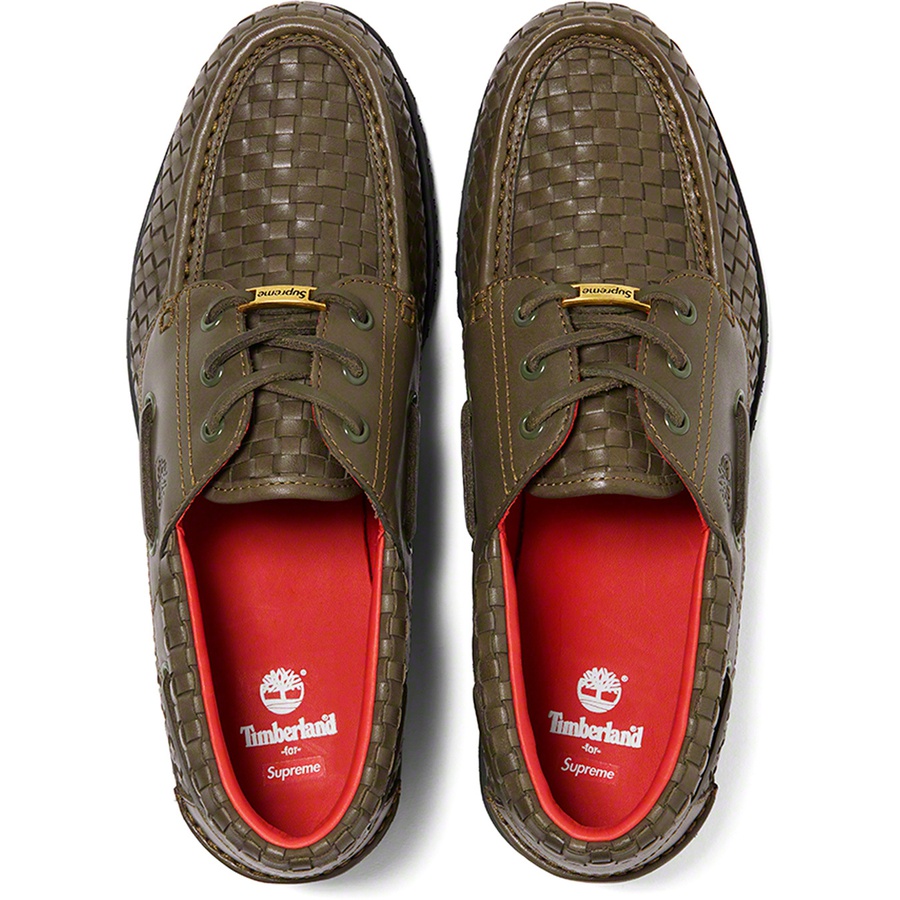 Details on Supreme Timberland Woven 3-Eye Lug Shoe Olive from fall winter
                                                    2022 (Price is $198)