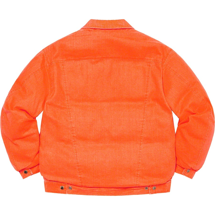 Details on Supreme Schott Canvas Down Trucker Jacket Neon Orange from fall winter
                                                    2022 (Price is $338)