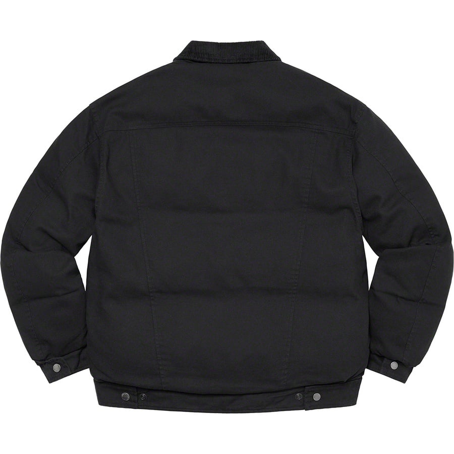 Details on Supreme Schott Canvas Down Trucker Jacket Black from fall winter
                                                    2022 (Price is $338)