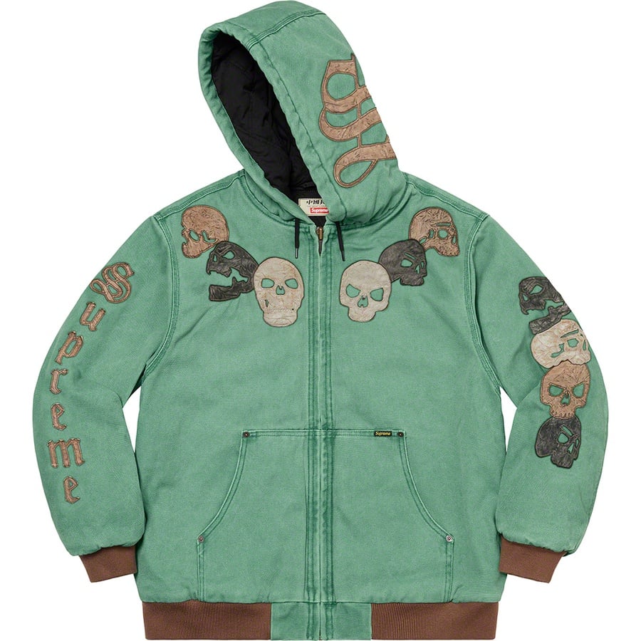 Details on Supreme The Great China Wall Hooded Work Jacket Washed Green from fall winter
                                                    2022 (Price is $398)