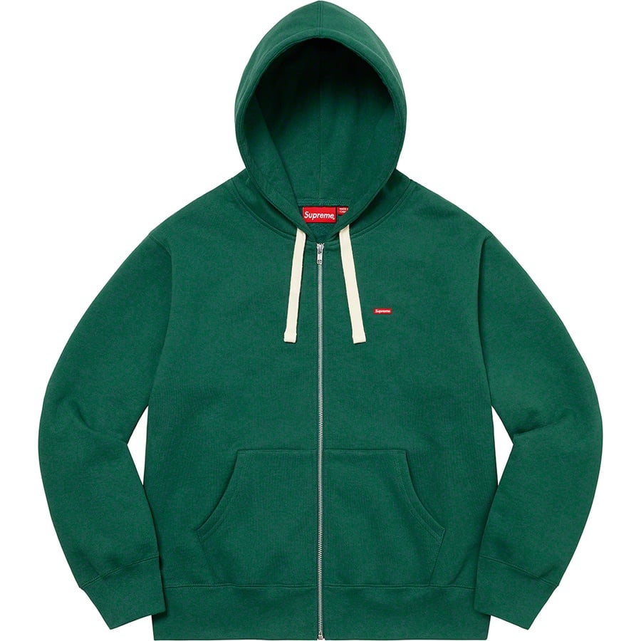 Details on Small Box Drawcord Zip Up Hooded Sweatshirt Dark Green from fall winter
                                                    2022 (Price is $158)