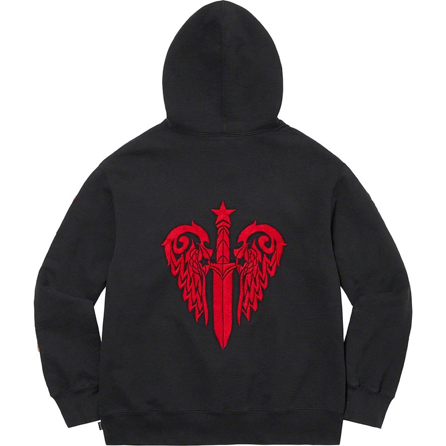 Details on Supreme The Great China Wall Sword Hooded Sweatshirt Black from fall winter
                                                    2022 (Price is $198)