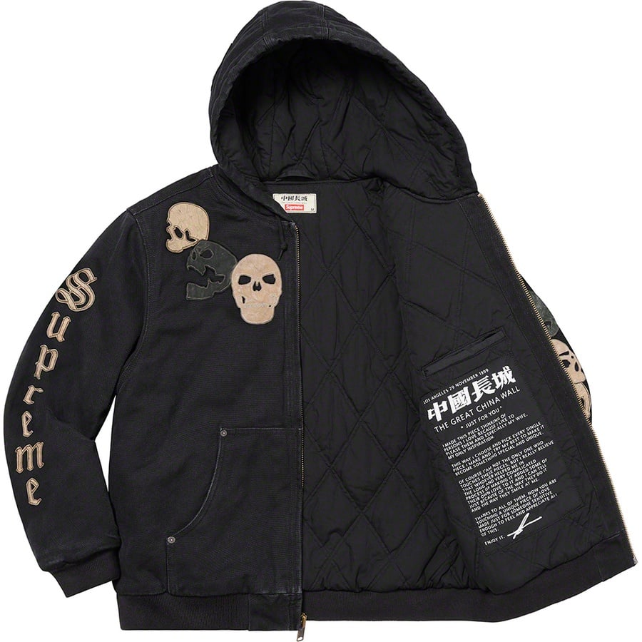 Details on Supreme The Great China Wall Hooded Work Jacket Black from fall winter
                                                    2022 (Price is $398)