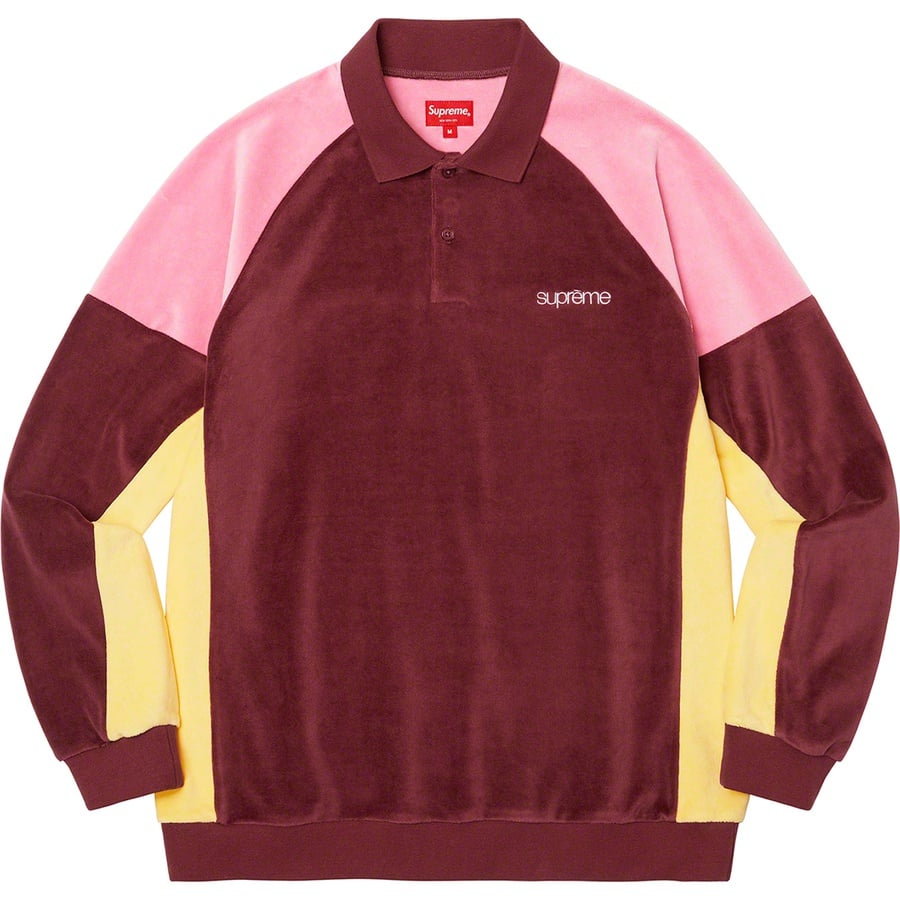 Details on Paneled Velour L S Polo Cardinal from fall winter
                                                    2022 (Price is $118)