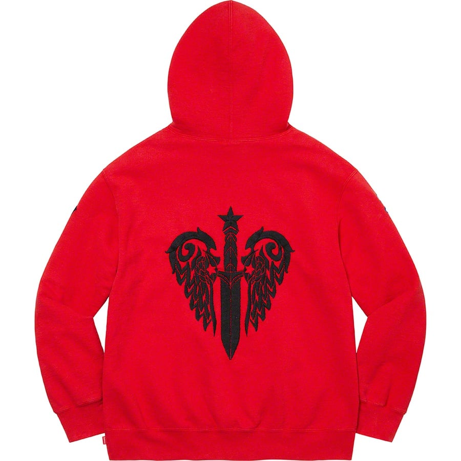 Details on Supreme The Great China Wall Sword Hooded Sweatshirt Red from fall winter
                                                    2022 (Price is $198)