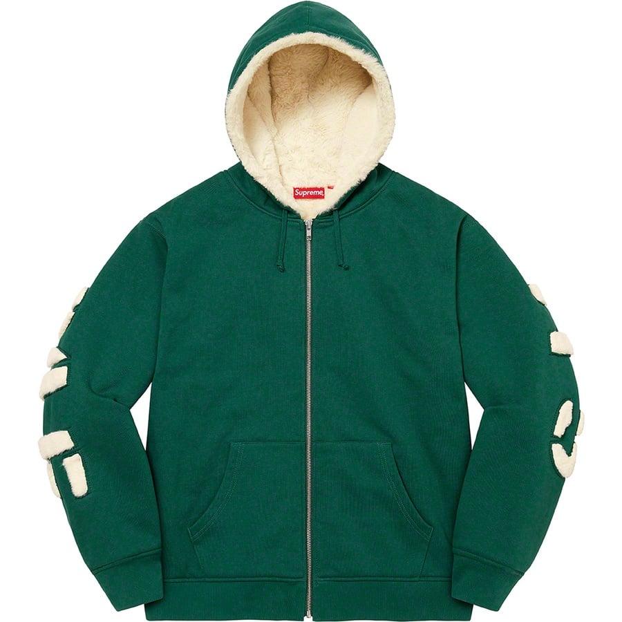 Details on Faux Fur Lined Zip Up Hooded Sweatshirt Dark Green from fall winter
                                                    2022 (Price is $198)