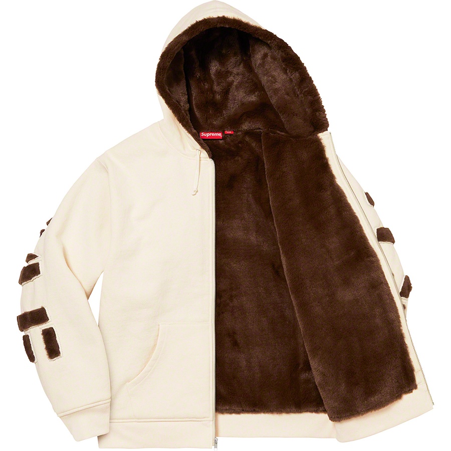 Details on Faux Fur Lined Zip Up Hooded Sweatshirt Natural from fall winter
                                                    2022 (Price is $198)