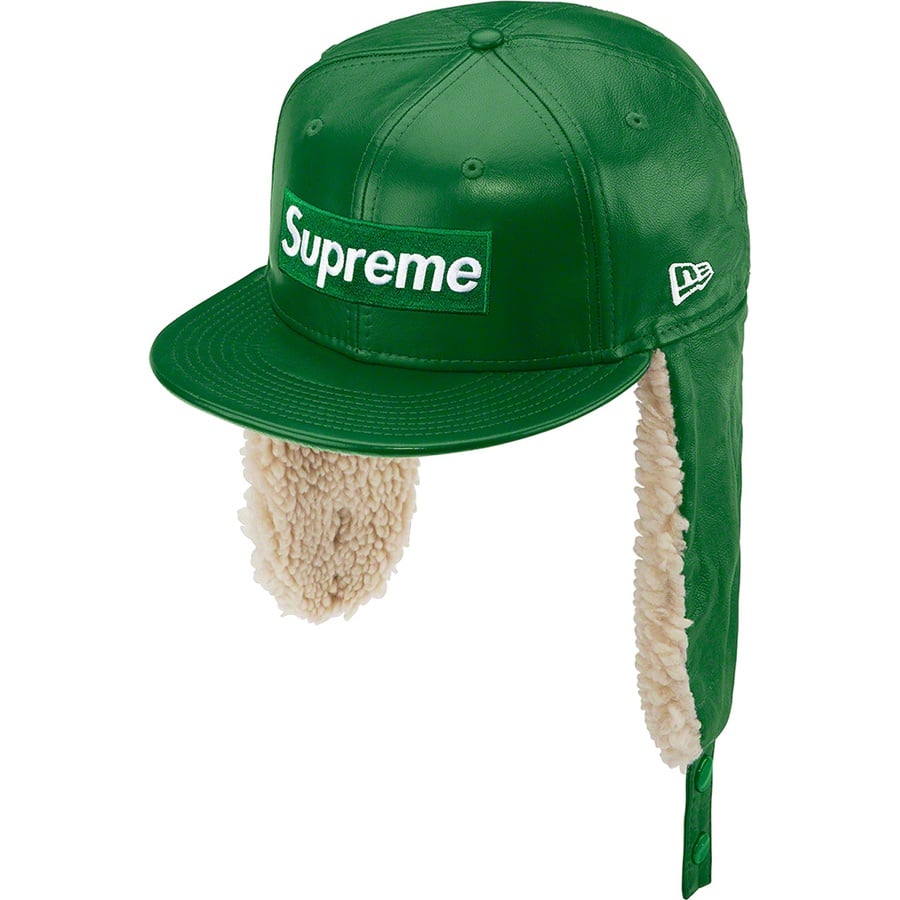 Details on Leather Earflap New Era Green from fall winter
                                                    2022 (Price is $88)