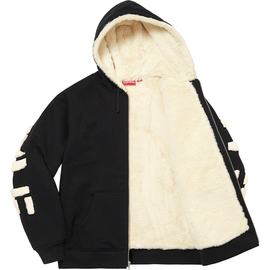 Details on Faux Fur Lined Zip Up Hooded Sweatshirt Black from fall winter
                                                    2022 (Price is $198)