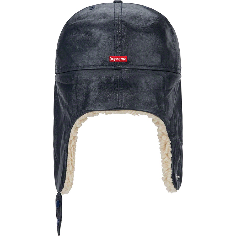 Details on Leather Earflap New Era Navy from fall winter 2022 (Price is $88)