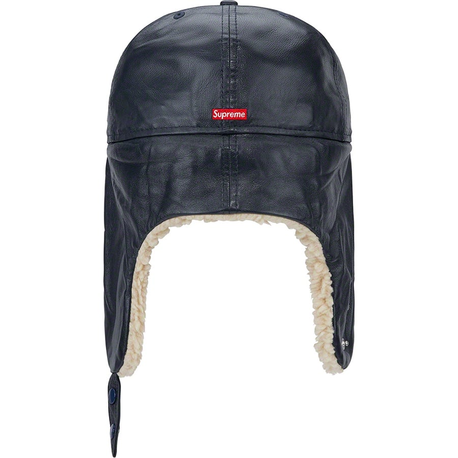 Details on Leather Earflap New Era Navy from fall winter
                                                    2022 (Price is $88)