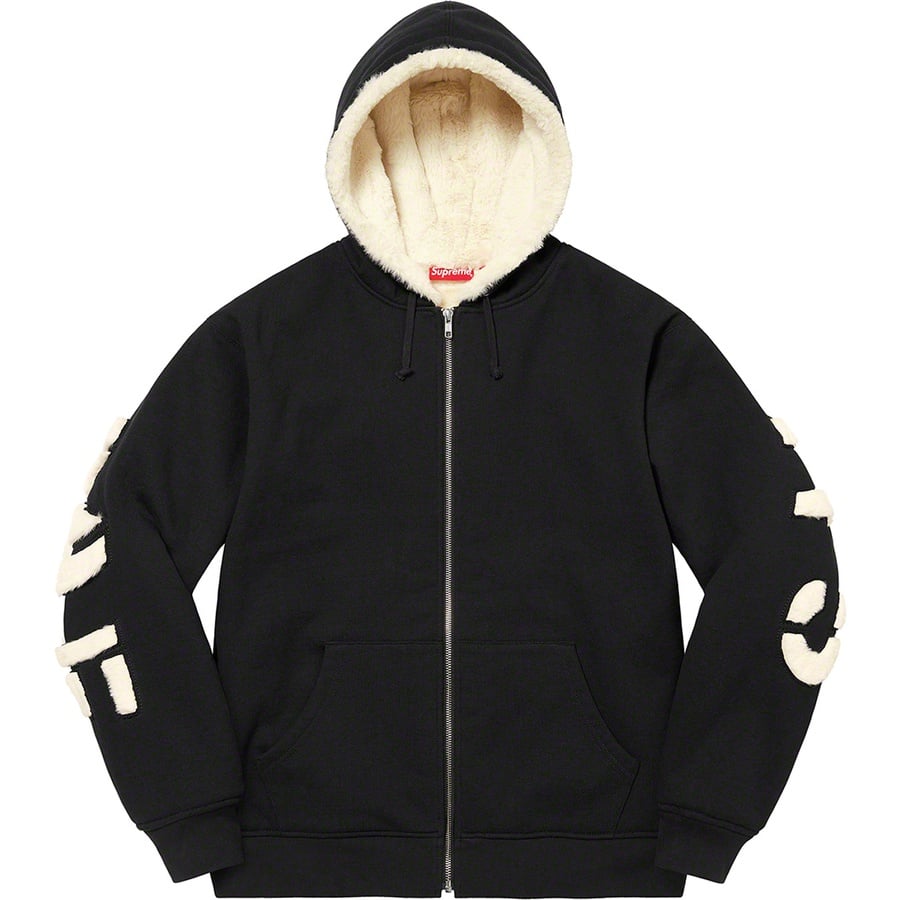 Details on Faux Fur Lined Zip Up Hooded Sweatshirt Black from fall winter
                                                    2022 (Price is $198)