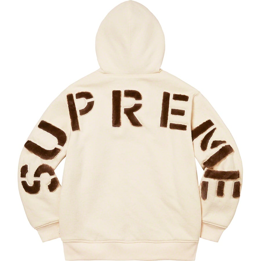 Details on Faux Fur Lined Zip Up Hooded Sweatshirt Natural from fall winter 2022 (Price is $198)