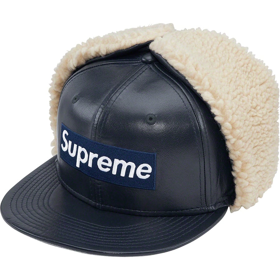 Details on Leather Earflap New Era Navy from fall winter
                                                    2022 (Price is $88)