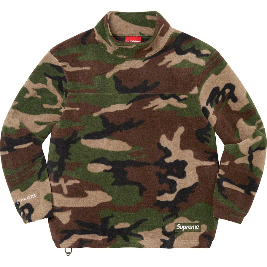 Details on Polartec Mock Neck Pullover Woodland Camo from fall winter 2022 (Price is $138)