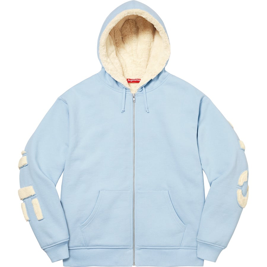 Details on Faux Fur Lined Zip Up Hooded Sweatshirt Light Blue from fall winter
                                                    2022 (Price is $198)