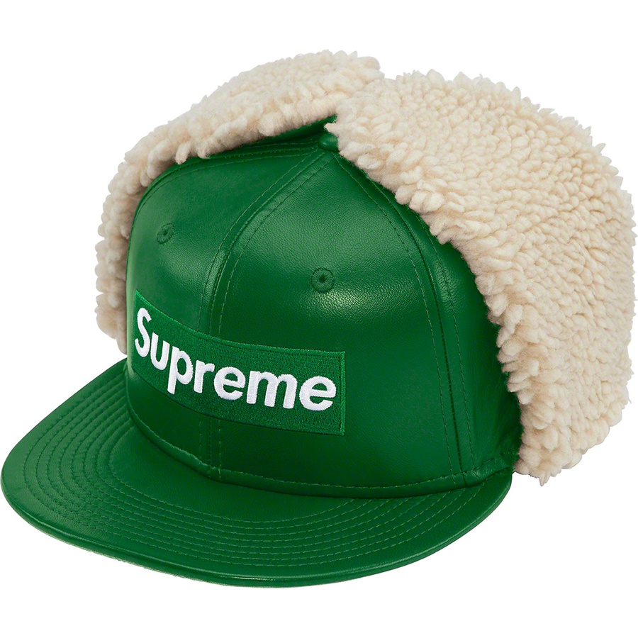 Details on Leather Earflap New Era Green from fall winter 2022 (Price is $88)