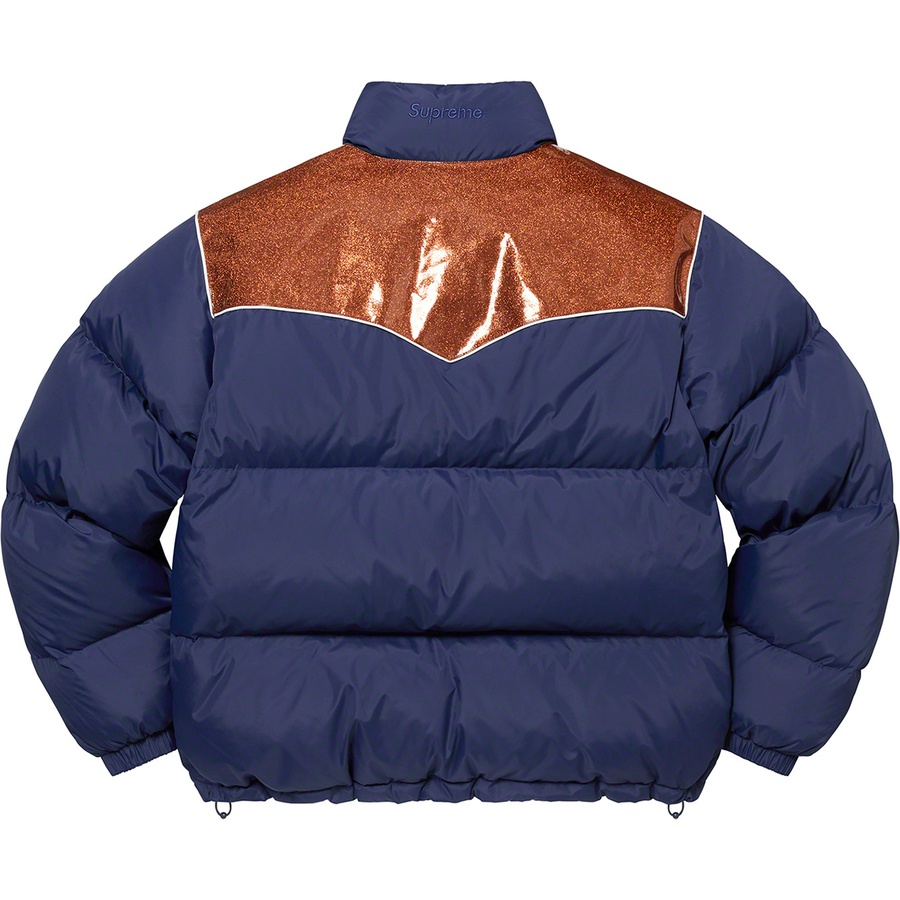 Details on Glitter Yoke Down Puffer Jacket Navy from fall winter
                                                    2022 (Price is $298)